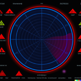 DALL·E 2024 02 24 09.05.48 radar screen with enemy friendly positions enemy with red dots friendlies with blue dots l