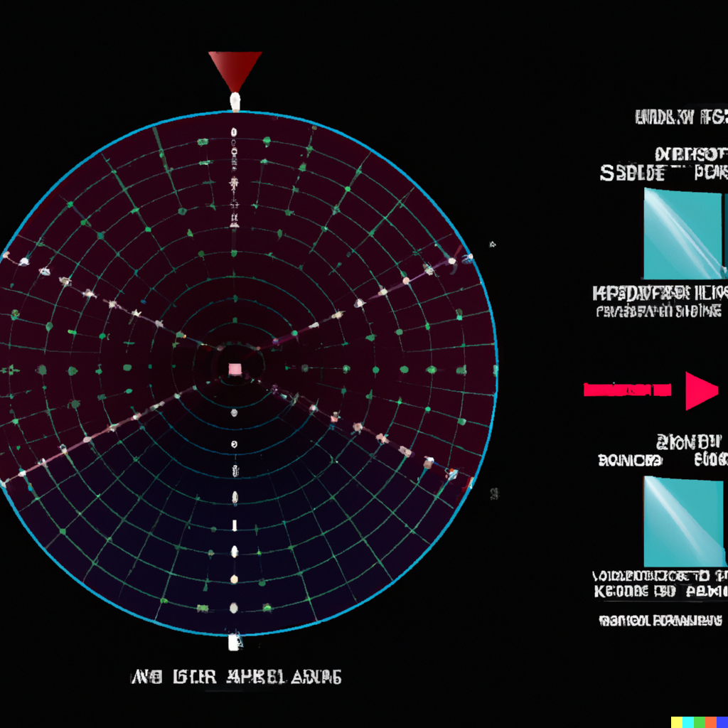 DALL·E 2024 02 24 09.05.58 radar screen with enemy friendly positions enemy with red dots friendlies with blue dots l