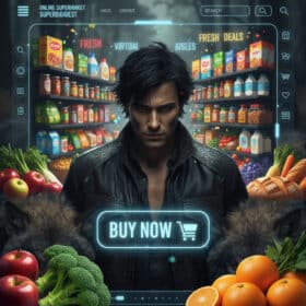 gemini 2.5 flash image preview Navigating the virtual aisles of an online supermarket every pixel pulsates with energy and conveni 0 1